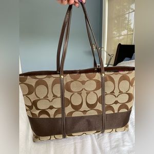 2007 almost vintage Coach Bag.  Brown/Beige outside, striped colour inside